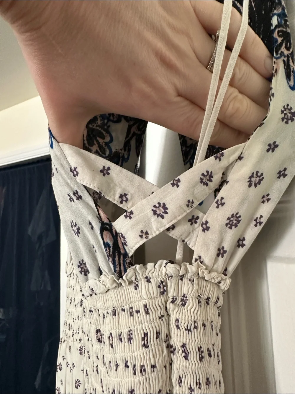 NWOT size Medium Free People Cream Midi Dress with Blue & Black Printed - Picture 7 of 7